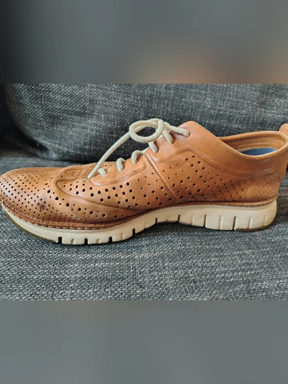 Cole Haan Men's Remastered Wingtip Oxford Perforated Leather Shoes - Tan Size 10